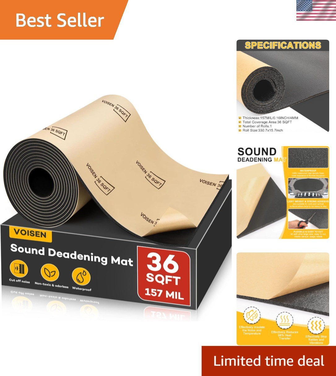 Customized 36 sqft Car Sound Deadening Mat – Odorless, Flexible, and Secure Fit