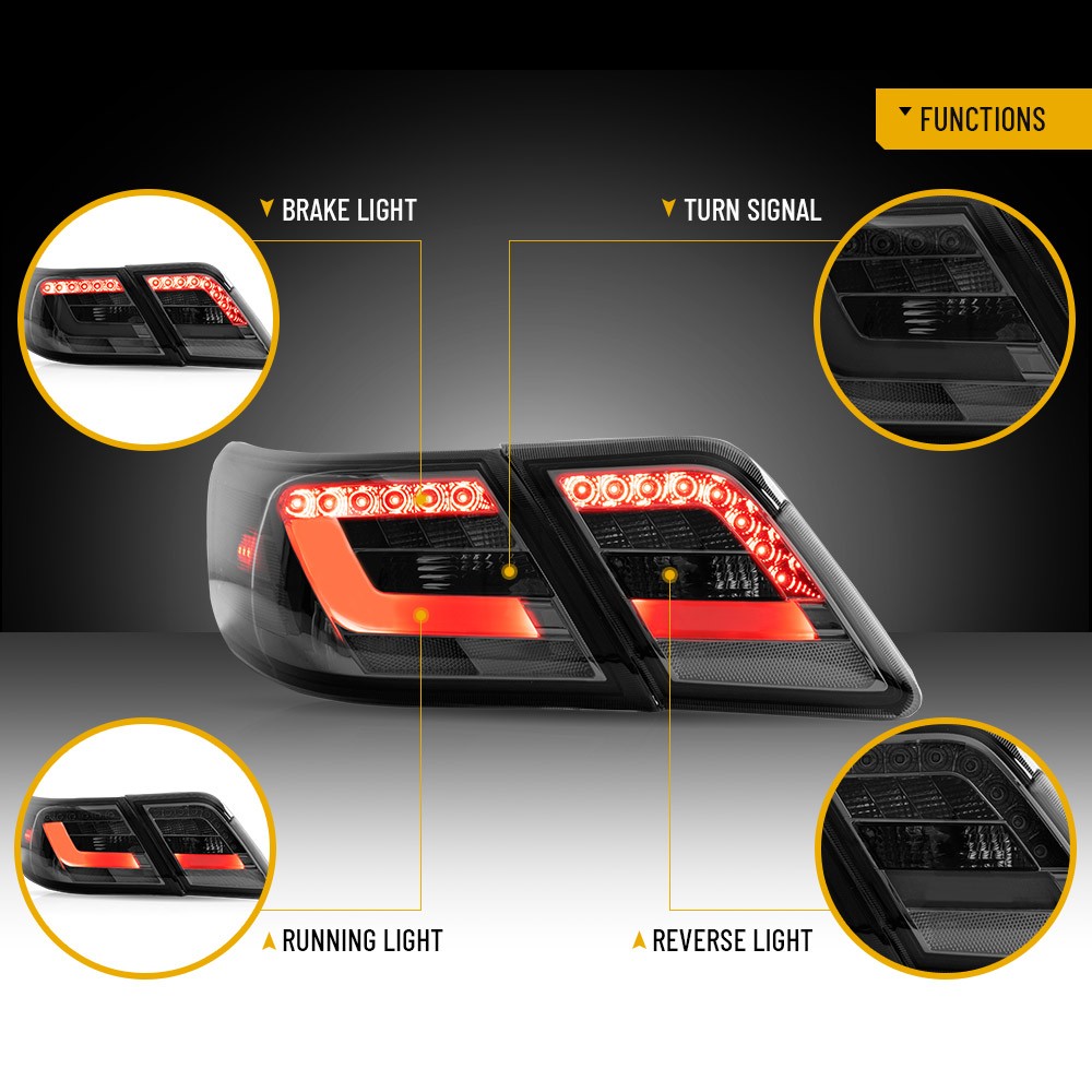 VLAND LED Tail Lights For 2007-2009 Toyota Camry CE,SE,XLE Smoked Brake Light