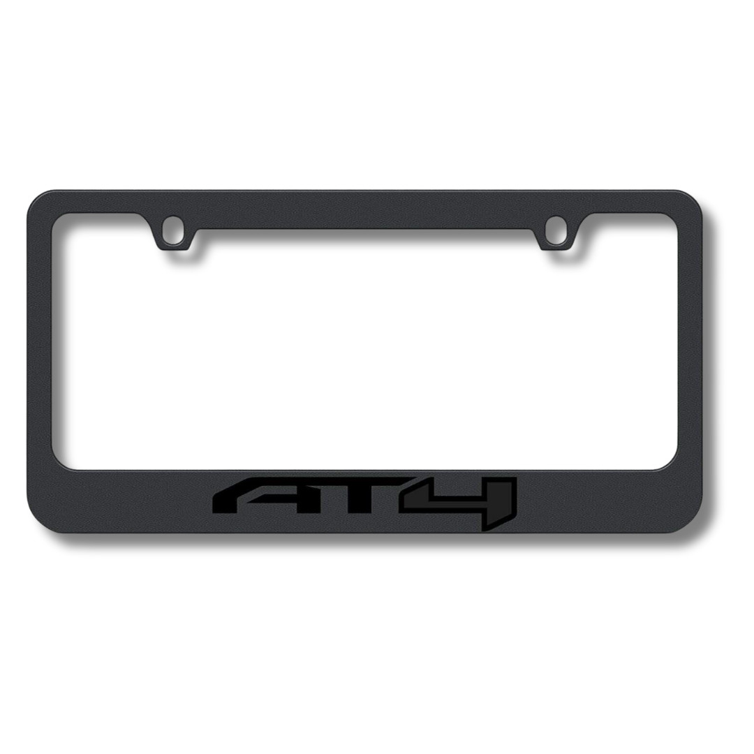 GMC AT4 3D Logo Stealth Matte Black Steel License Plate Frame Official Licensed