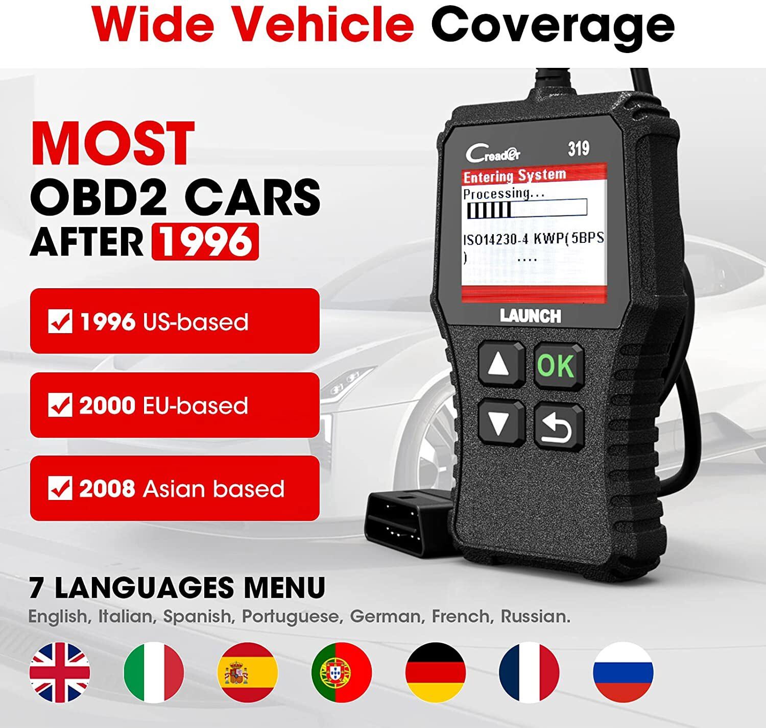 LAUNCH CR319 OBD Scanner OBD2 Code Reader Car Check Engine Fault Diagnostic Tool