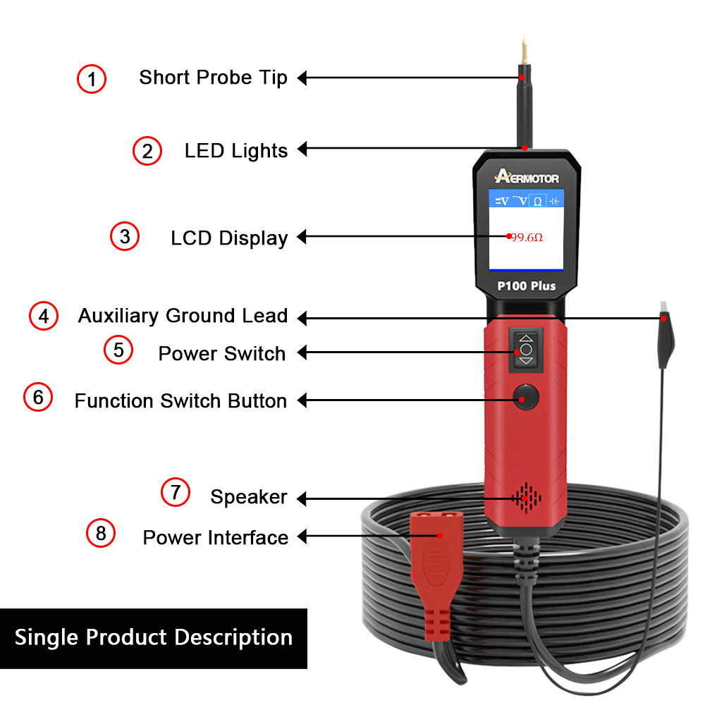 AERMOTOR P100 PLUS Power Circuit Probe Kit 12/24V Electrical Car Voltage Tester