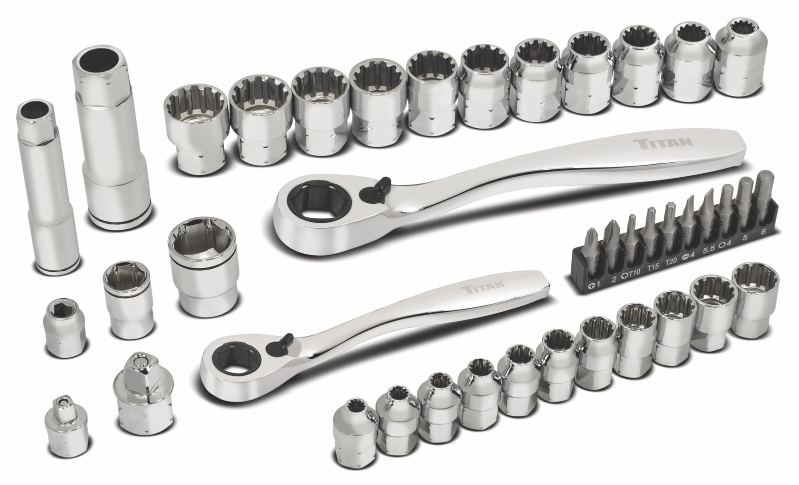 Titan 17441 1/4-Inch & 3/8-Inch Drive 41-Piece ExoDrive Set, Silver