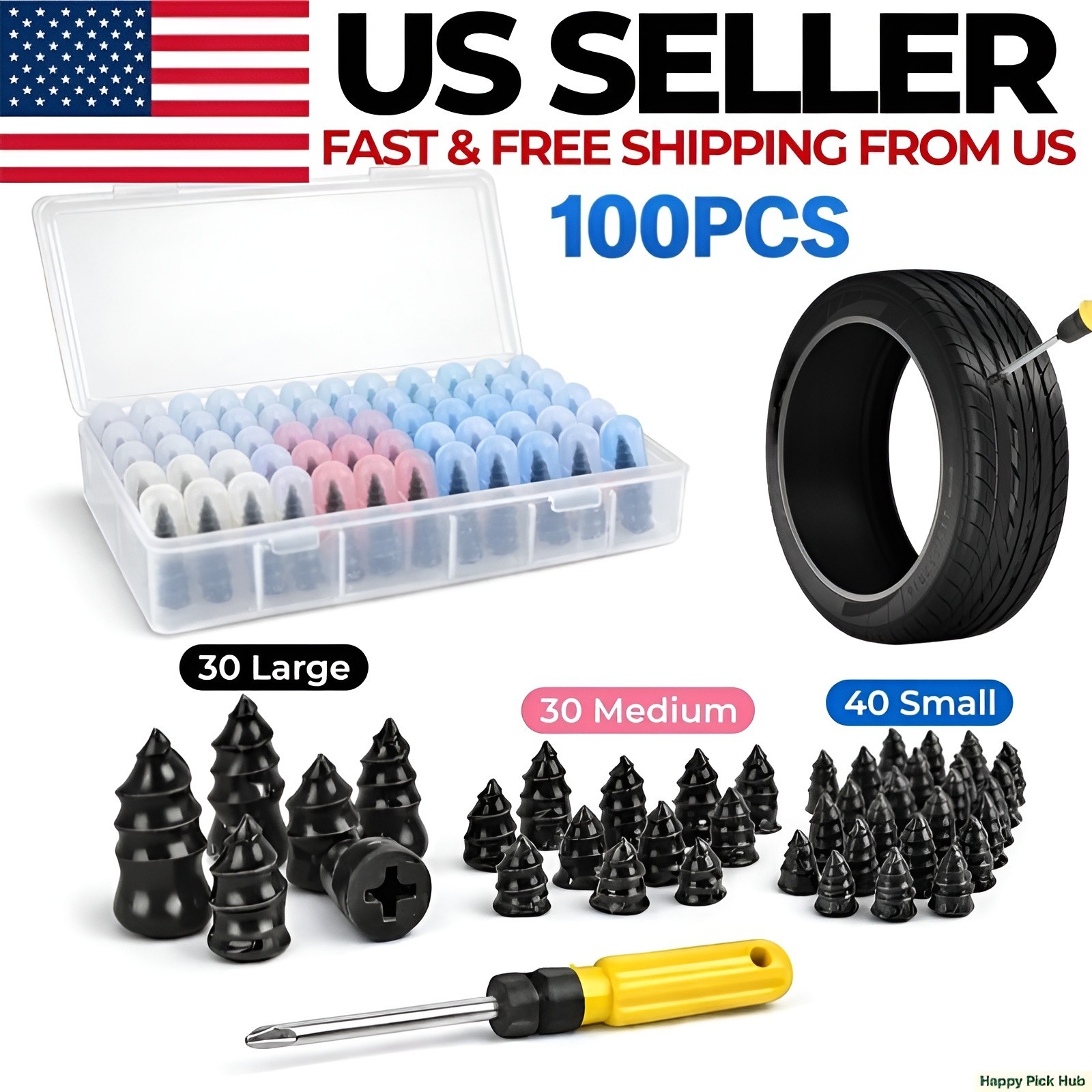 100PCS Tire Repair Rubber Nail Kit 3 Sizes Emergency Puncture Roadside Flat Tire