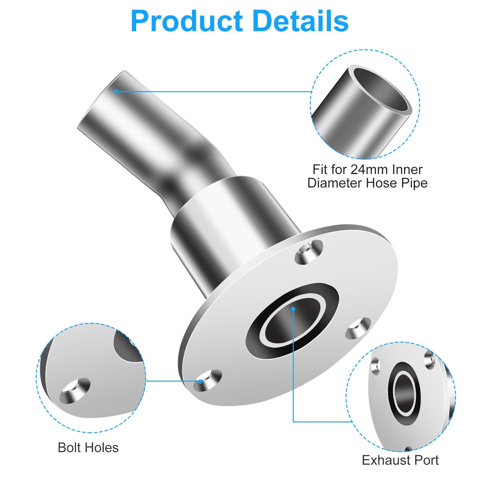 Thru Hull Exhaust Skin, 24Mm Stainless Steel 316, for Diesel Parking Heaters New
