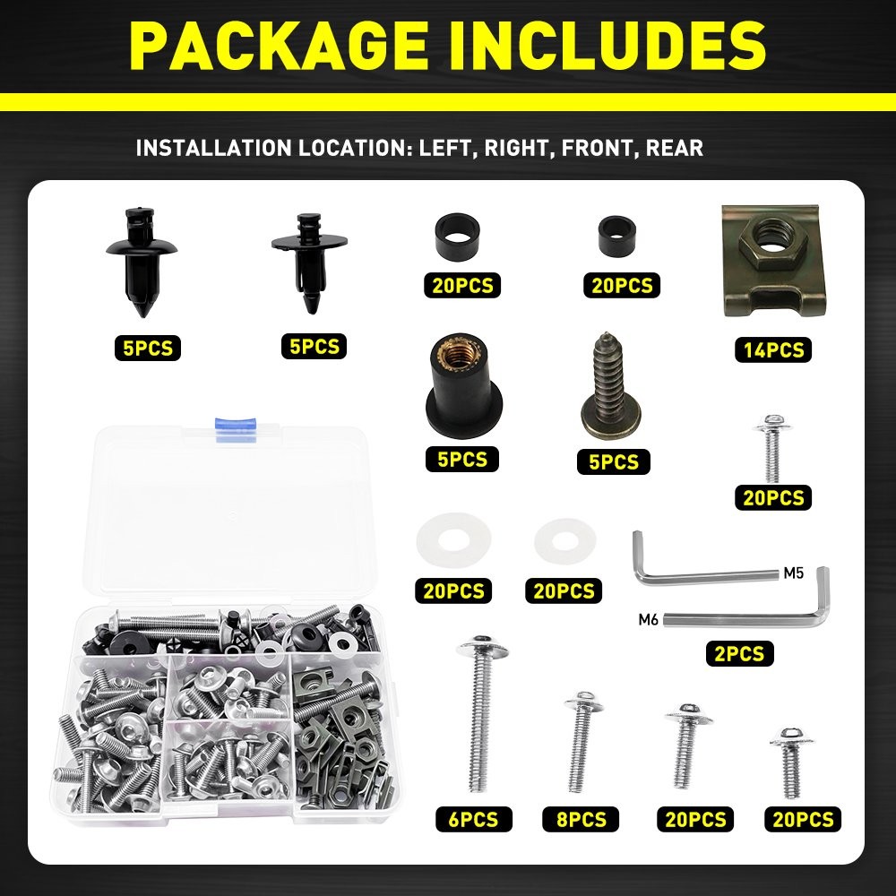 Motorcycle 190xSilver Fairing Bolts Body Work Fastener Screws Nut Clips Full Set