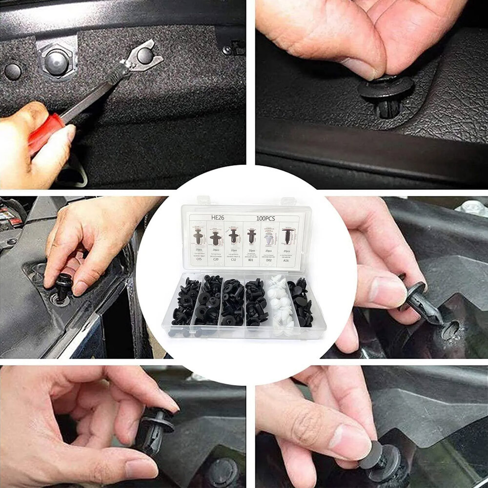 100PCS 4XTool Bumper Clips Auto Car Hole Plastic Rivets Fastener Fender Push Pin