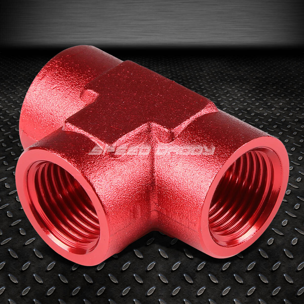 FEMALE 1/8″-27 NPT PIPING RED ANODIZED FINISH ALUMINUM TEE FITTING ADAPTER