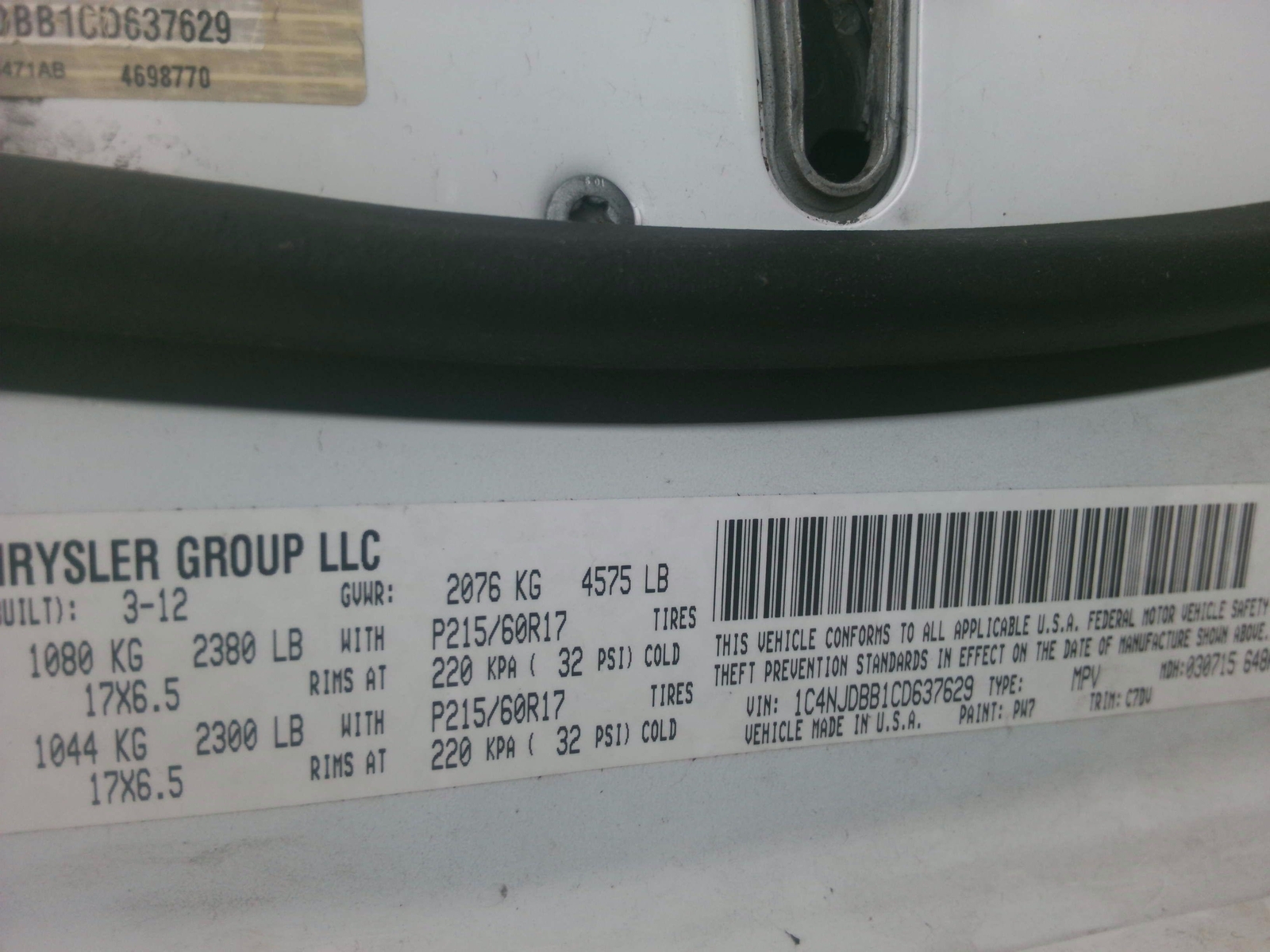 Trunk/decklid/hatch/tailgate JEEP COMPASS 07 08 09 10 11 12 13 14 15 16 17