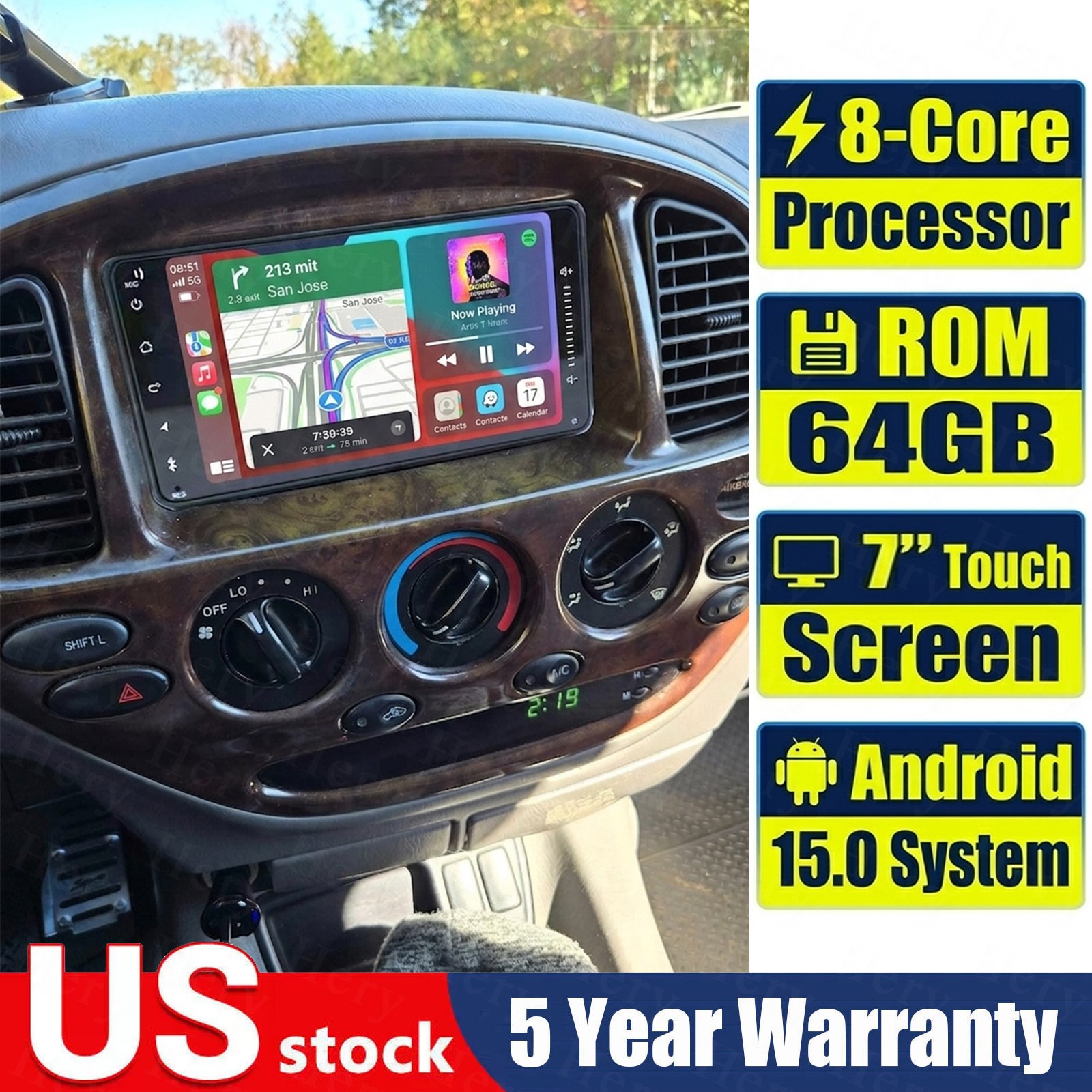 8-Core 64G Android 15 Apple Carplay Car Stereo Radio For Toyota Tundra JBL 03-06