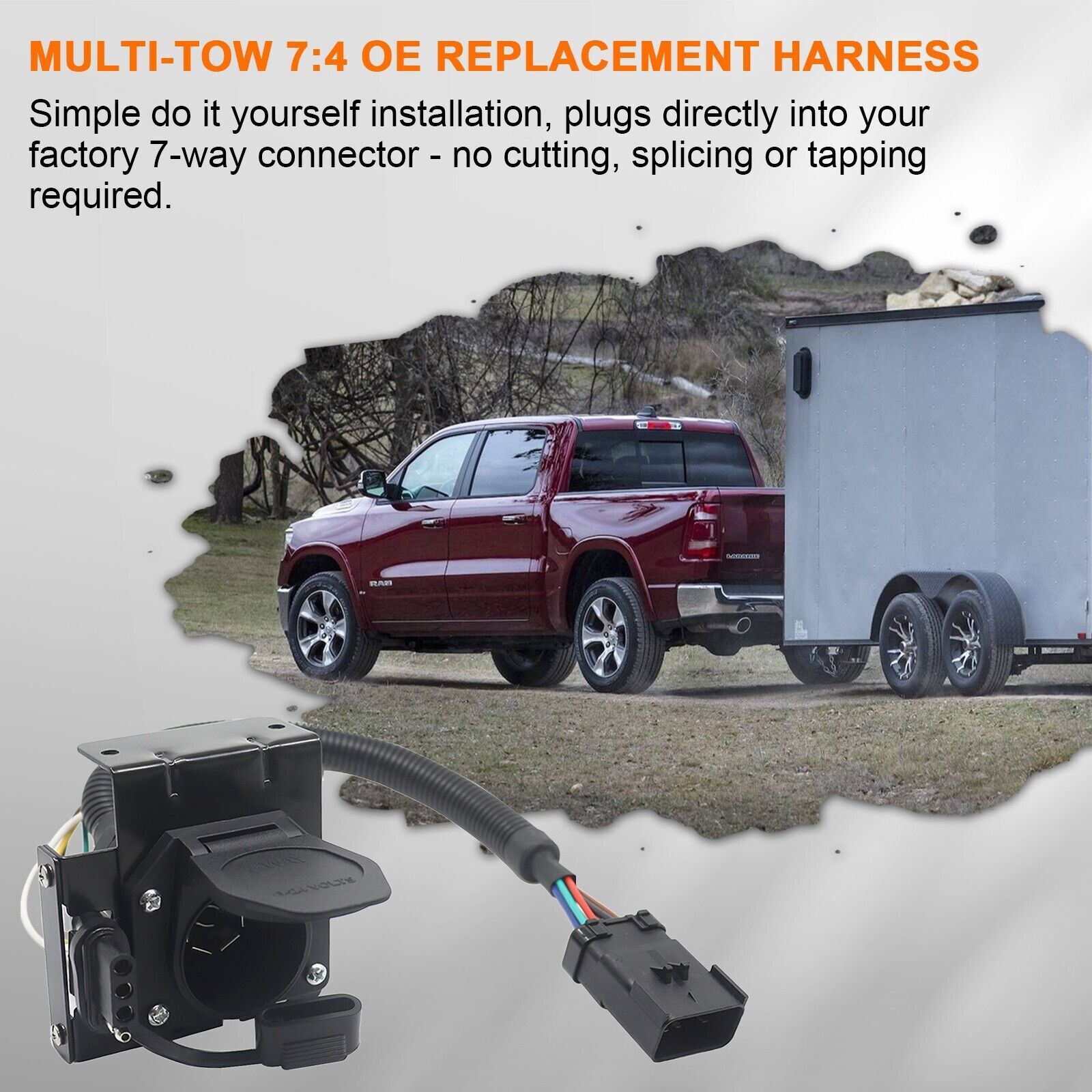 Tow Harness Trailer 7:4 OEM Connector for Dodge RAM w/ Factory 7 Way
