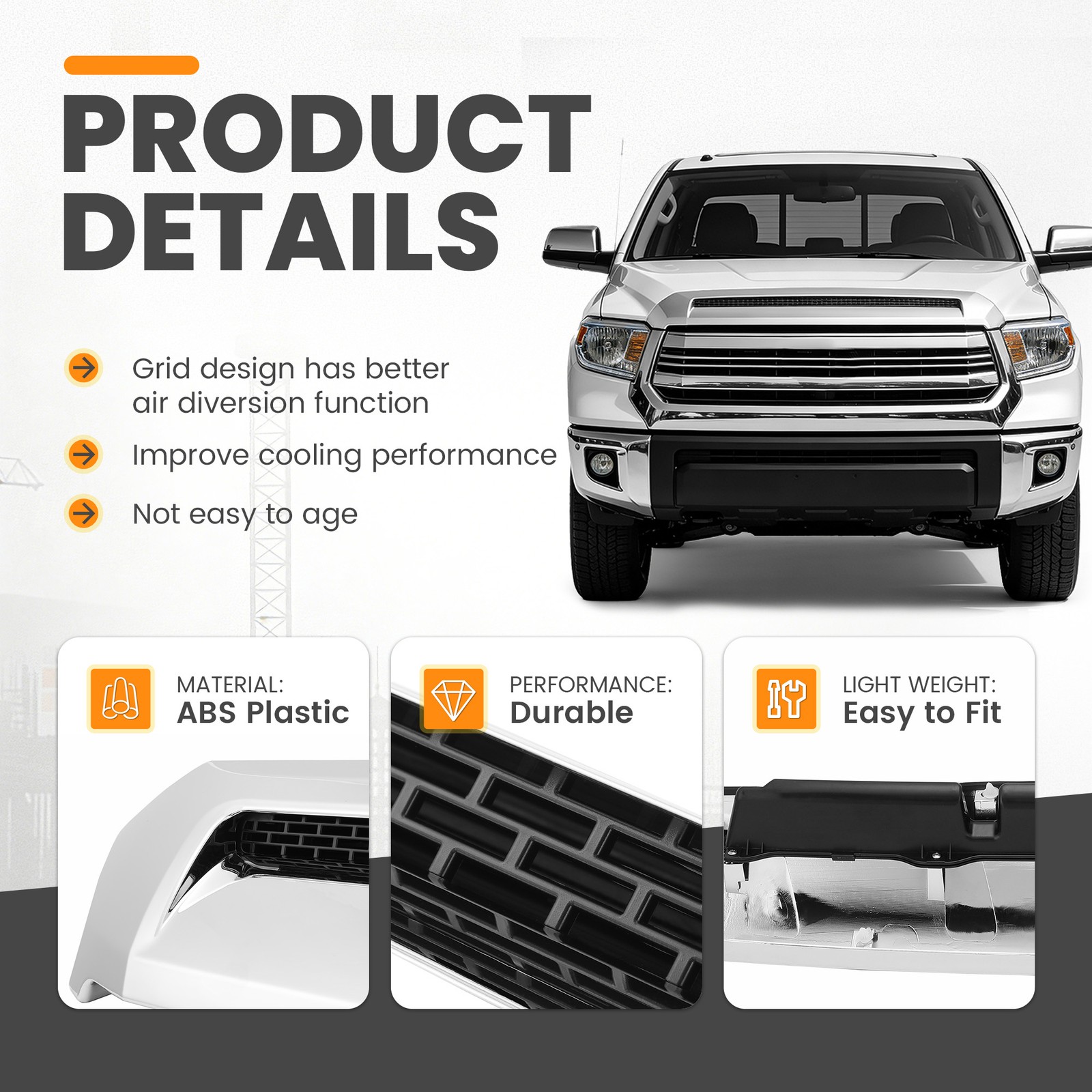 Front Upper Hood Bulge Molding Grille Trim For Toyota Tundra 2014 15 2016-2021