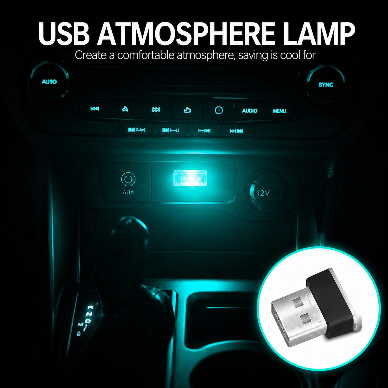 USB Blue Mini USB Car Atmosphere Lights LED Cigarette Lighter Decorative Lights