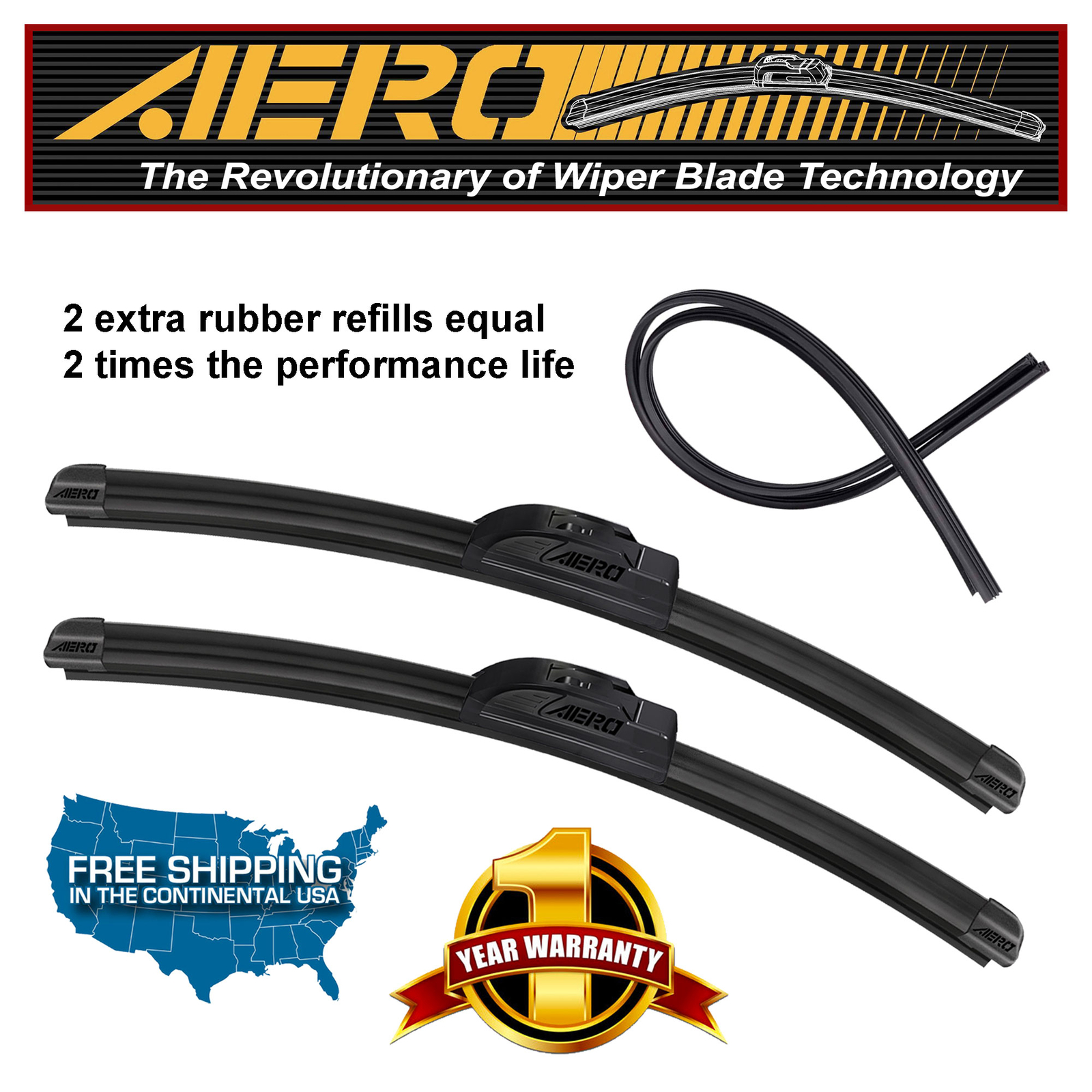AERO 24″+20″ OEM Quality Beam Windshield Wiper Blades + Extra Refills (Set of 2)