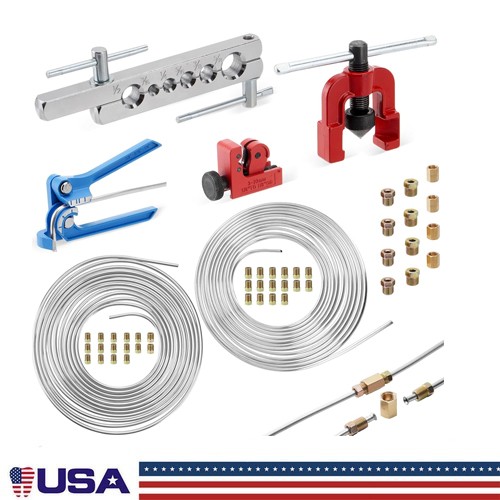 25 Ft 3/16 + 1/4 Zinc-Coated Brake Line Tubing Kit and 30 Fitting and 4 Unions)