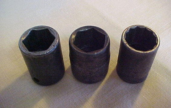 3 Vintage 1/2″ Dr. Impact Sockets, 25/32″, 3/4″, 6Pt. and 3/4″ 12Pt. Lot