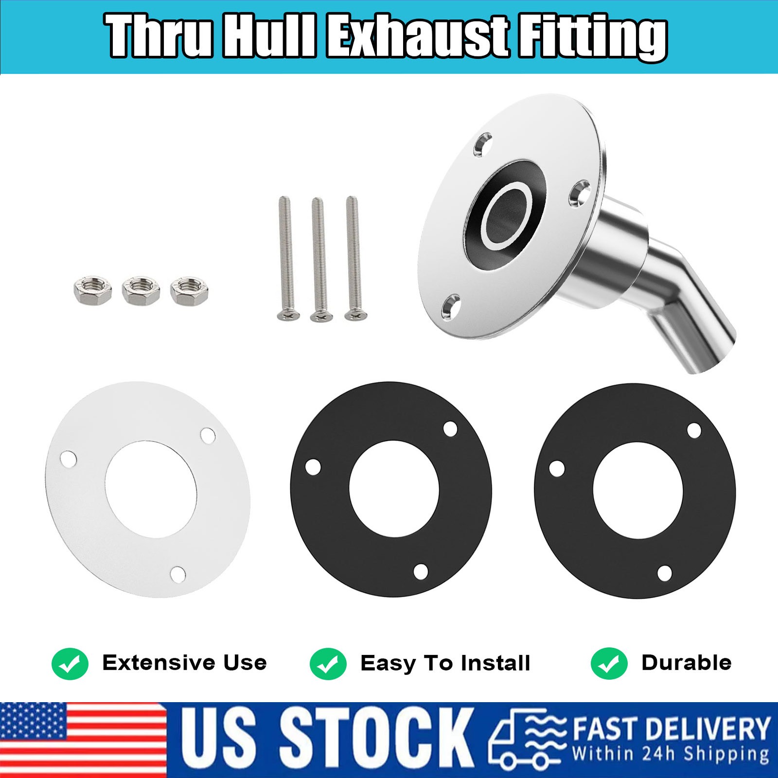 Stainless steel thru hull / exhaust skin fitting 24mm sim to Webasto Eberspacher
