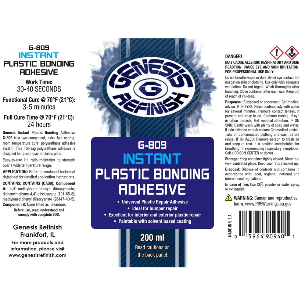 GENESIS REFINISH INSTANT 2-PART PLASTIC BONDING ADHESIVE 200ML CARTRIDGE