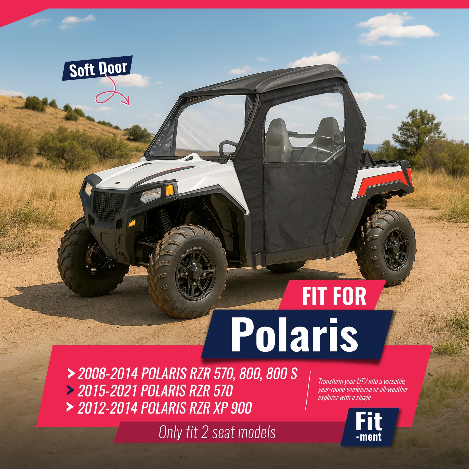 For Polaris RZR 570 800 900 (2008-2014 2015-2021) Black Soft Door Cab Enclosures