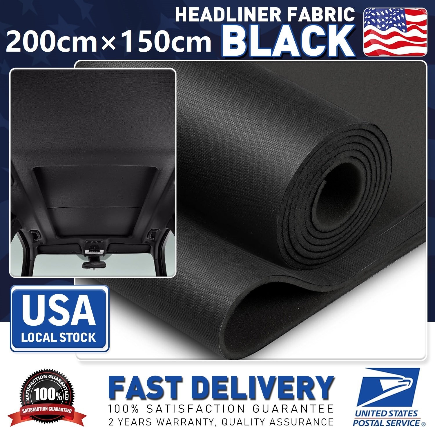 For Honda Civic Black Flat Knit Headliner Fabric 80″×60″ Replace/Repair Material