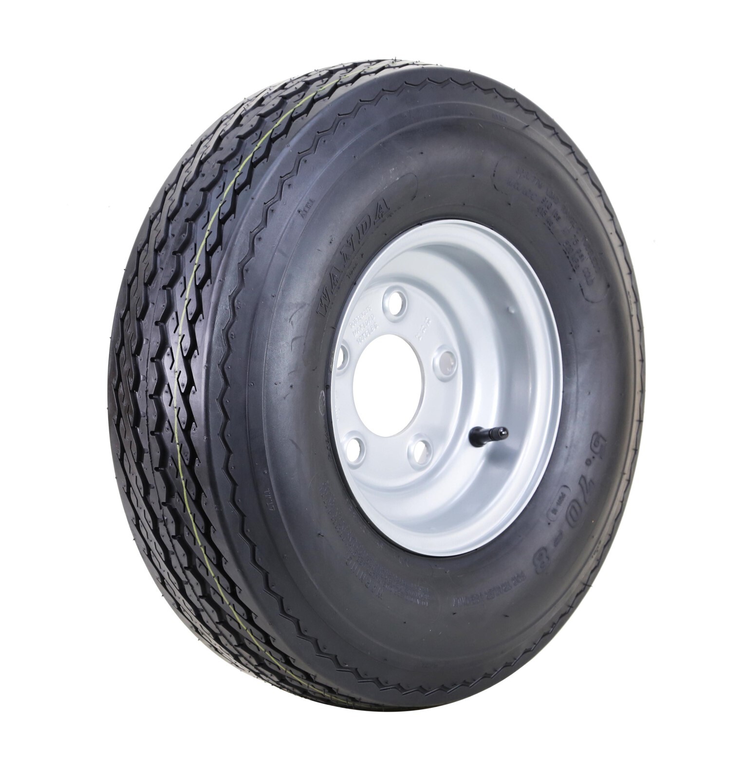 Wanda Trailer Tire Assembly 5.70-8 6-Ply Silver Rim 5 Lugs on 4.5″