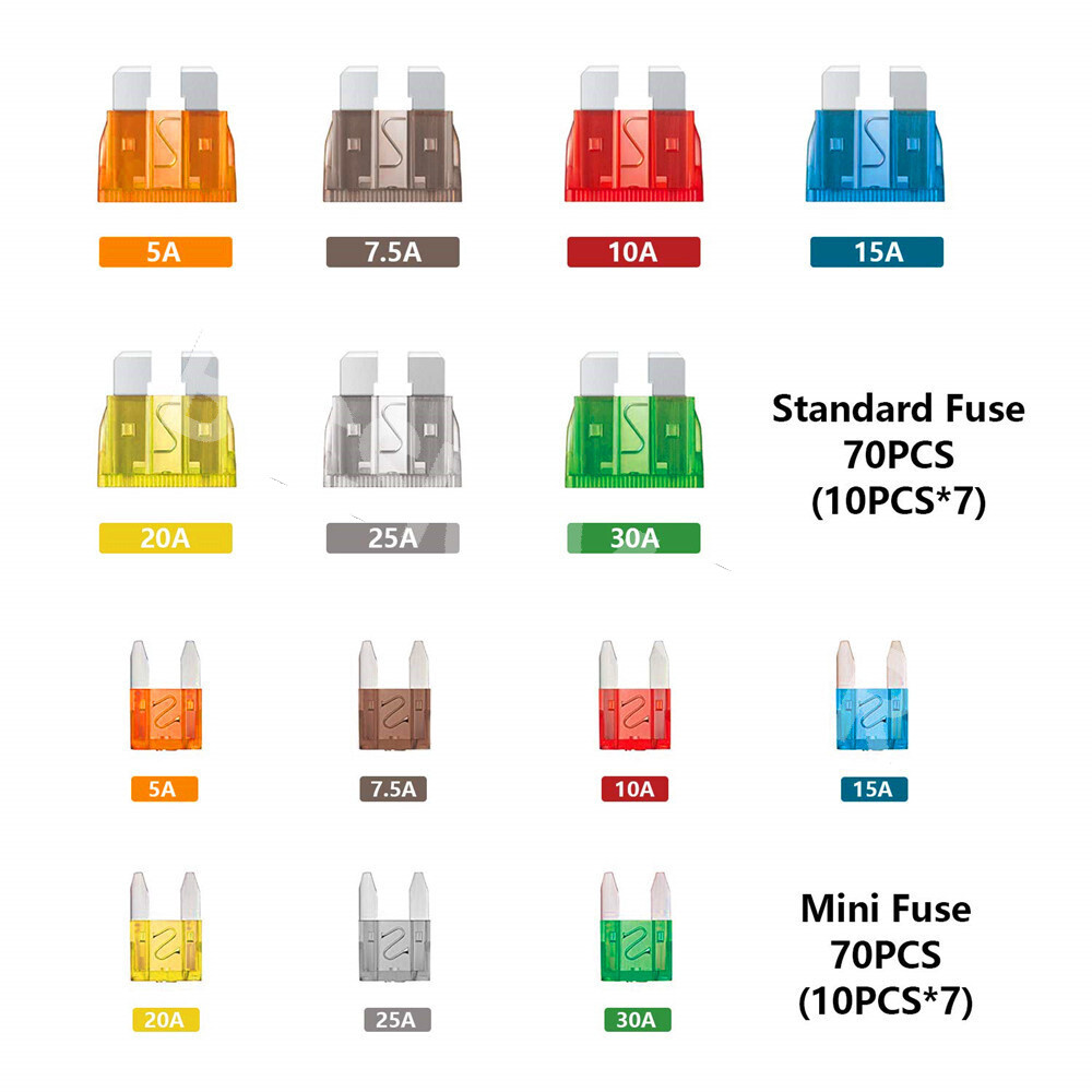 140PCS Medium Mini Standard Fuses Car Blade Fuse 5A 7.5A 10A 15A 20A 25A 30A