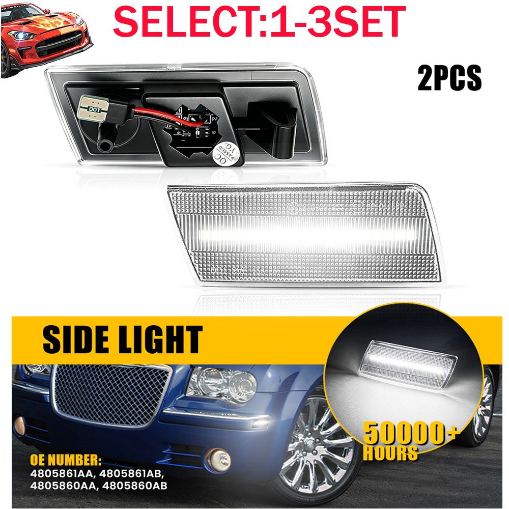 2-6X Clear White LED Side Marker Lights For 2005-09 2010 Chrysler 300 Front IP67