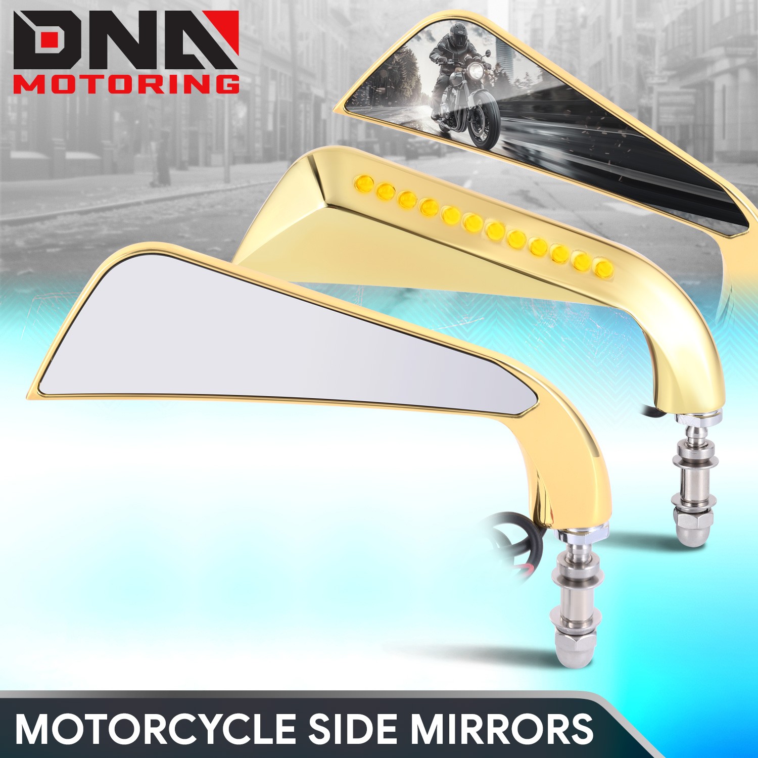 Universal Axe Naked Bike Cruiser LED Signal Irregular Shape Side View Mirrors
