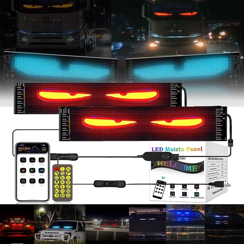 2PCS 15inch Truck Windshield Cars Devil Eyes Light Remote Smart Lamp evil Screen