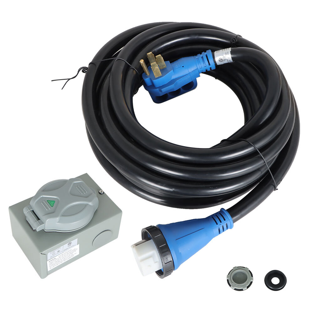 50 Amp 25-50 Ft Generator Cord & Power Inlet Box NEMA 14-50P/SS2-50R 50 Amp