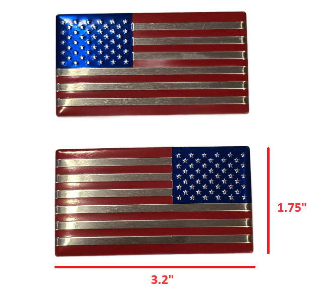 Red Blue Chrome Left & Right Aluminum American Flag Decal Car Truck Emblem MAGA