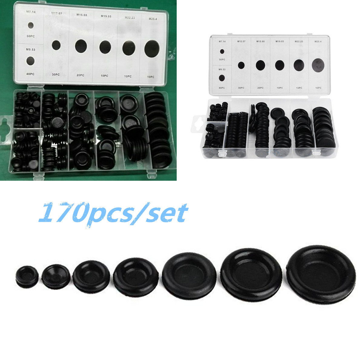 170Pcs Rubber Hole Plug Grommet Firewall Electrical Wire Gasket Assortment Set