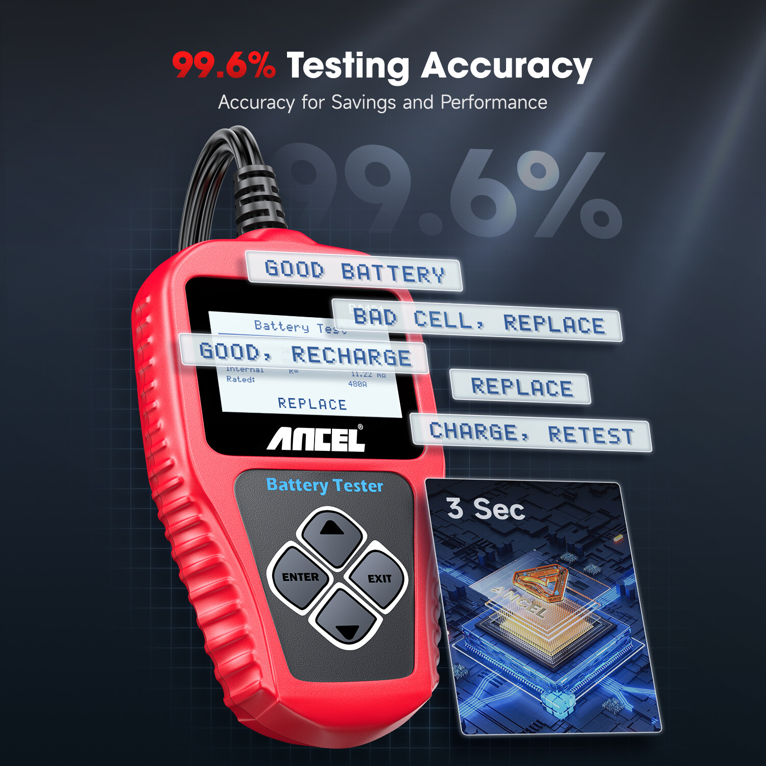 ANCEL BA101 Car Battery Tester 12V Load Tester Cranking Charging System Analyzer