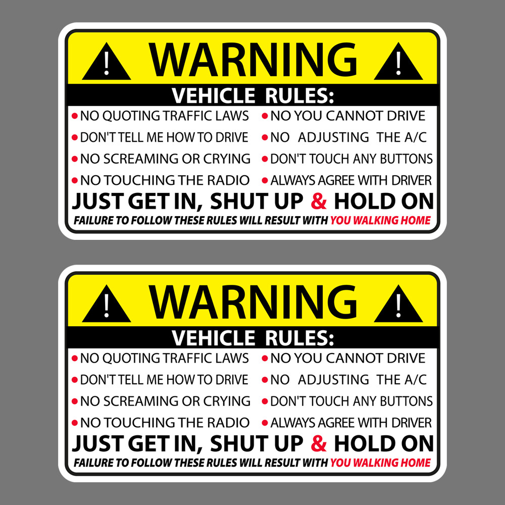 2X VEHICLE RULES FUNNY VINYL STICKER CAR TRUCK WINDOW DECAL SAFETY WARNING JDM