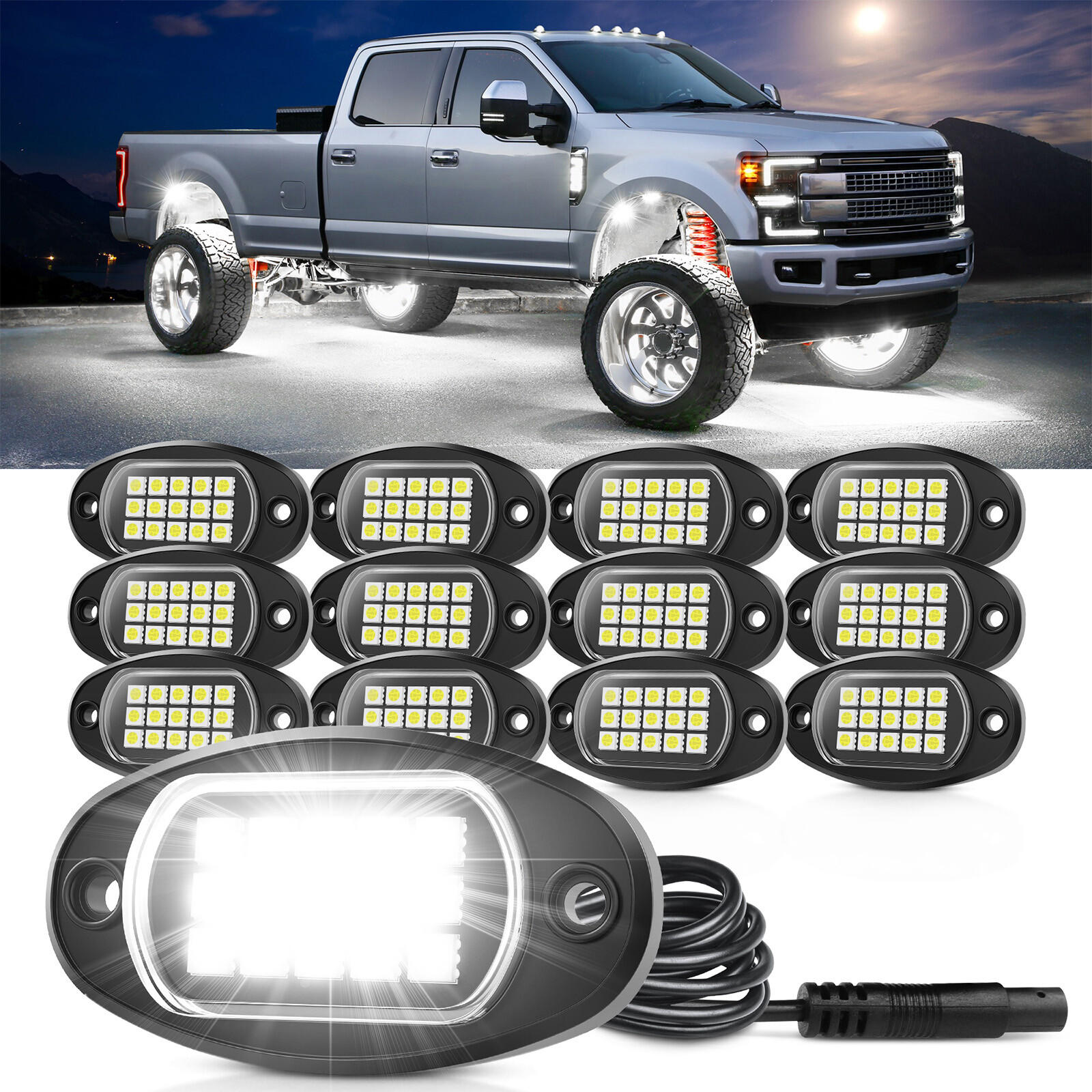 Pure White LED Rock Lights 12 Pods – Waterproof LED Underglow Underbody Light