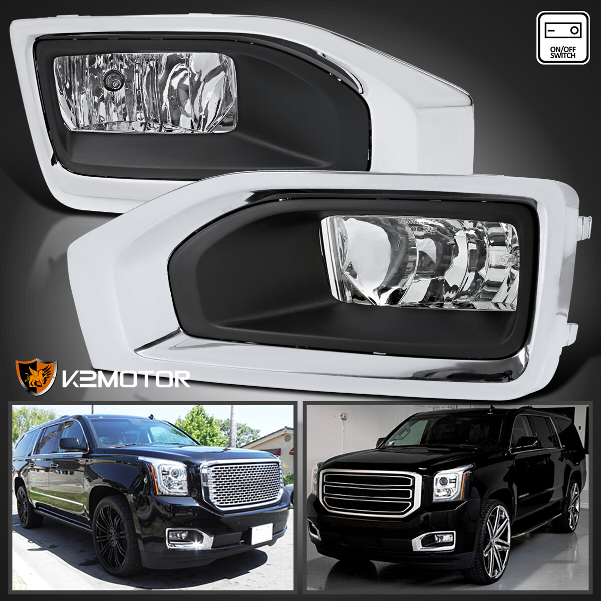 Fits 2015-2018 GMC Yukon XL Clear Bumper Fog Lights Driving Lamps+Bezels+Wiring