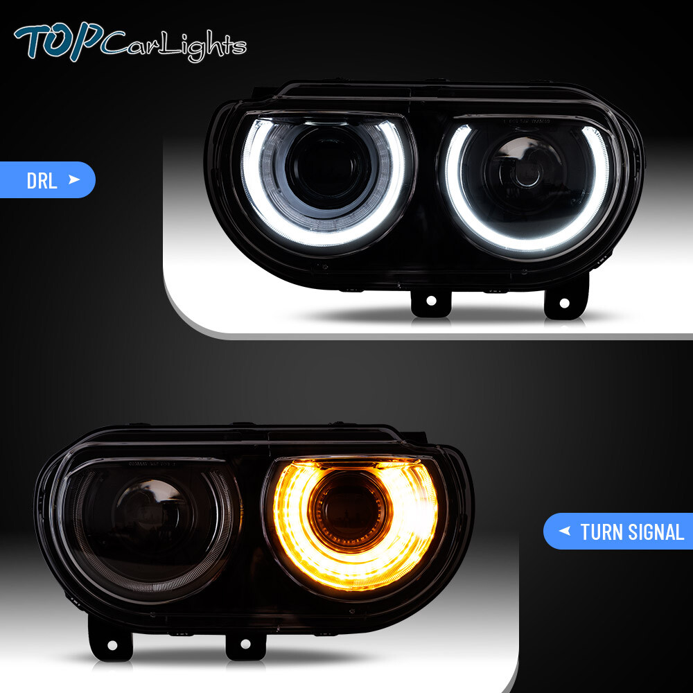 VLAND 1Pair LED Headlights Projector For 2008-2014 Dodge Challenger Front Lamps