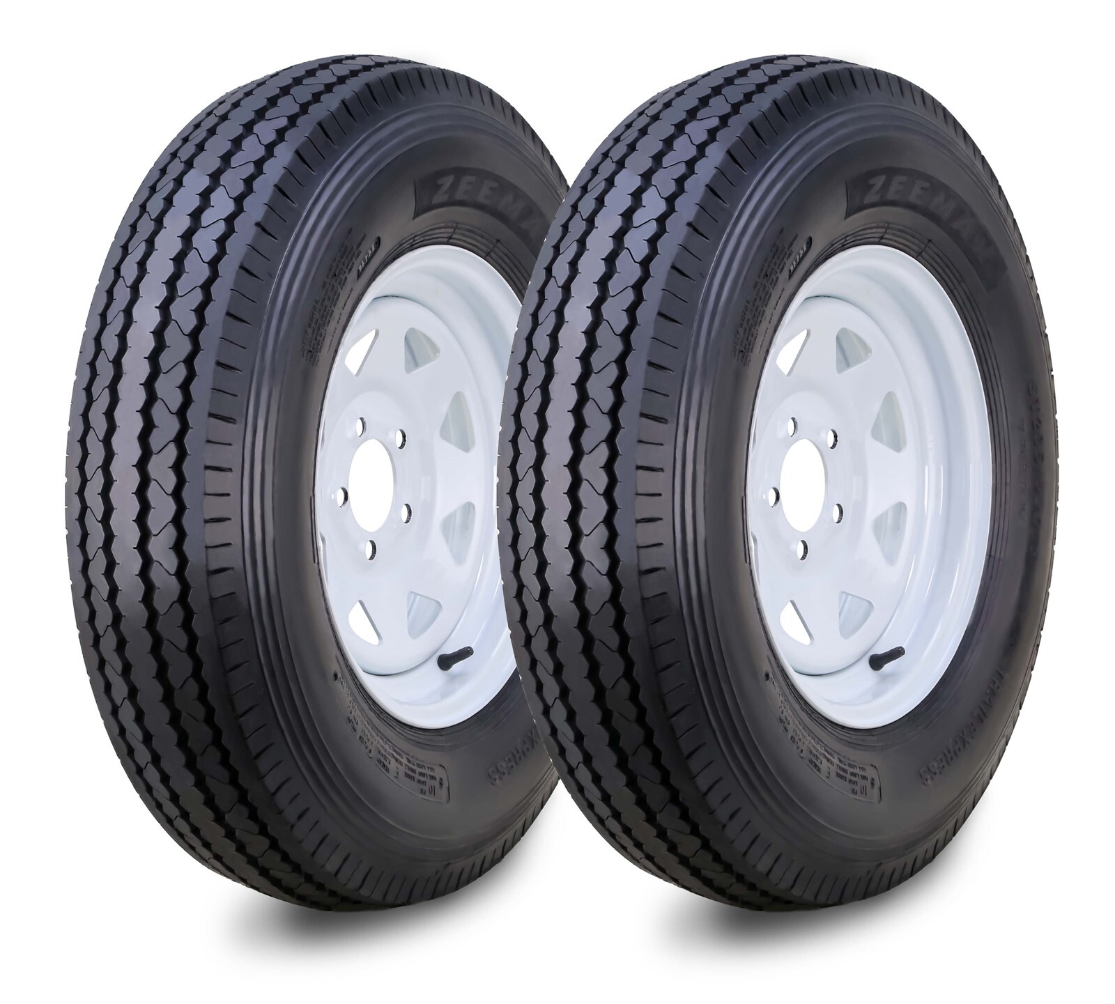 2 ZEEMAX Trailer Tire Assembly ST205/90D15 8-Ply White Spoke Rim 6 Lug on 5.5″