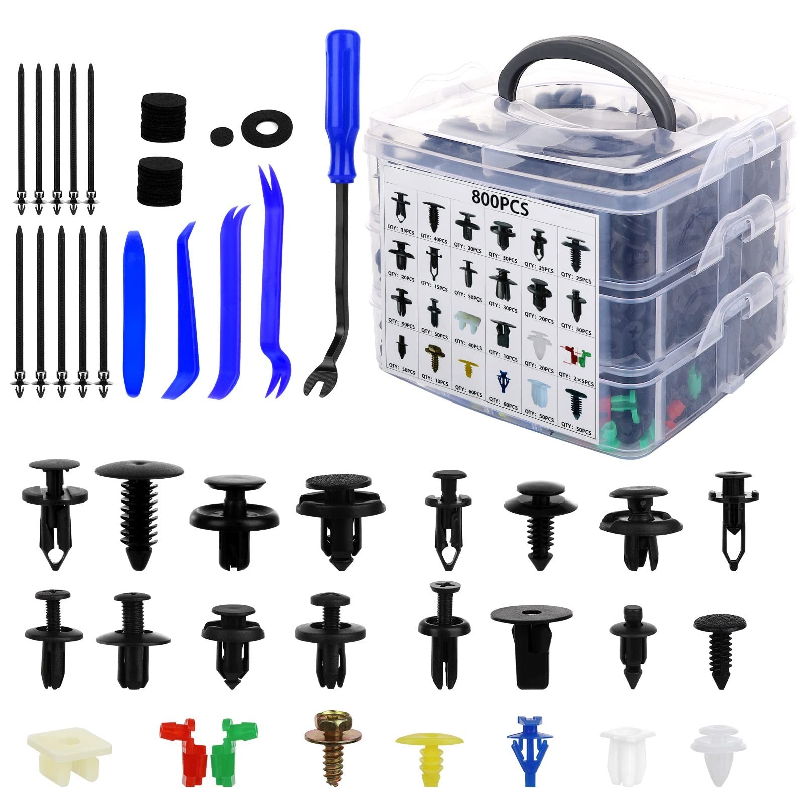 835 PCS Car Push Retainer Clips Kit – 24 Sizes Nylon Fasteners & Removal Tool