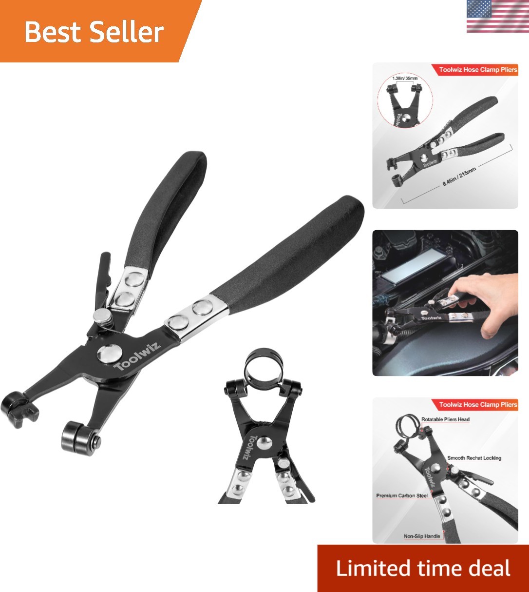 Versatile Hose Clamp Pliers with Rotating Tip – Ideal for Tight Spaces – Black