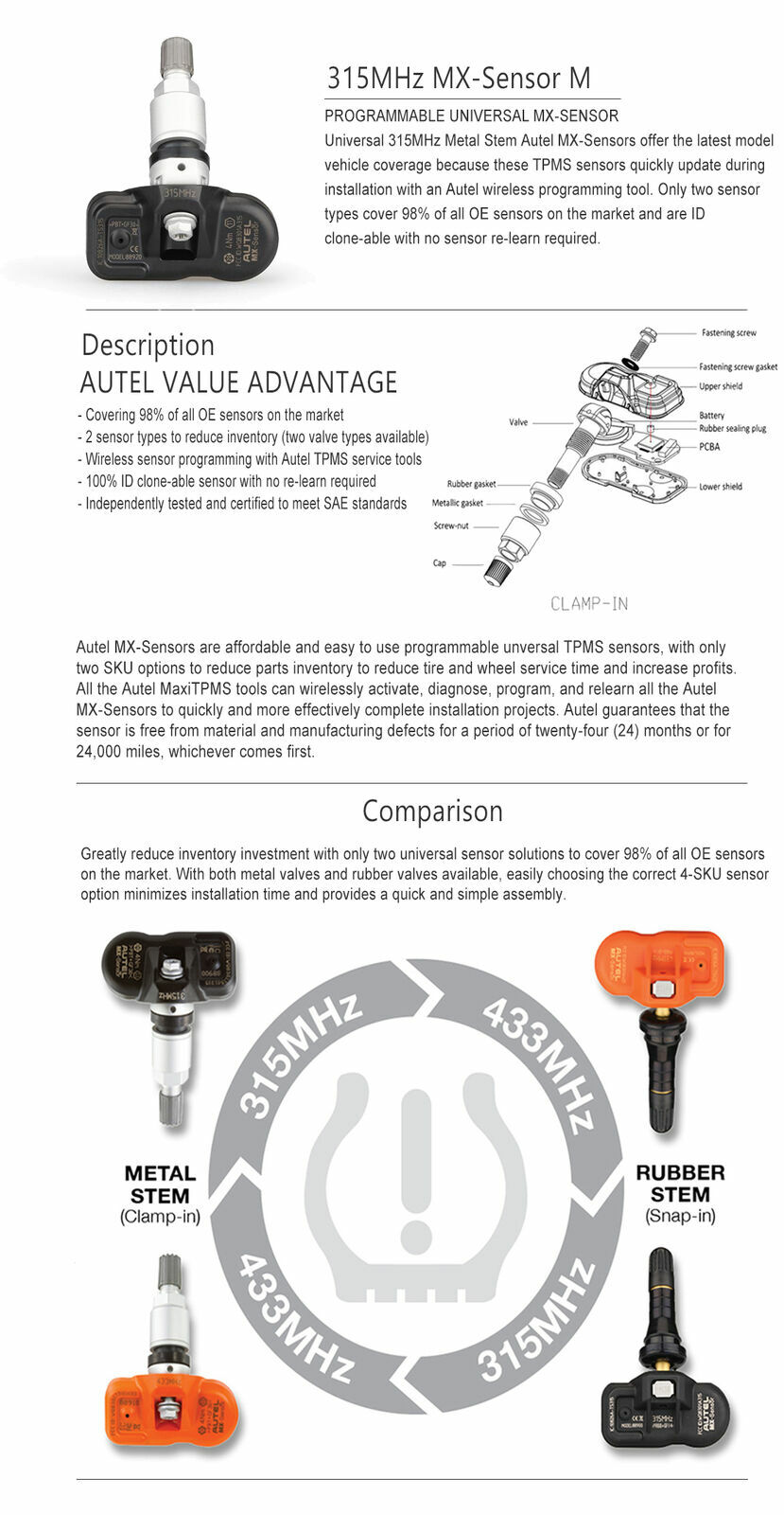 Autel MX-Sensor 2 in 1 Programmable TPMS Sensor for Universal Tire Pressure Tool