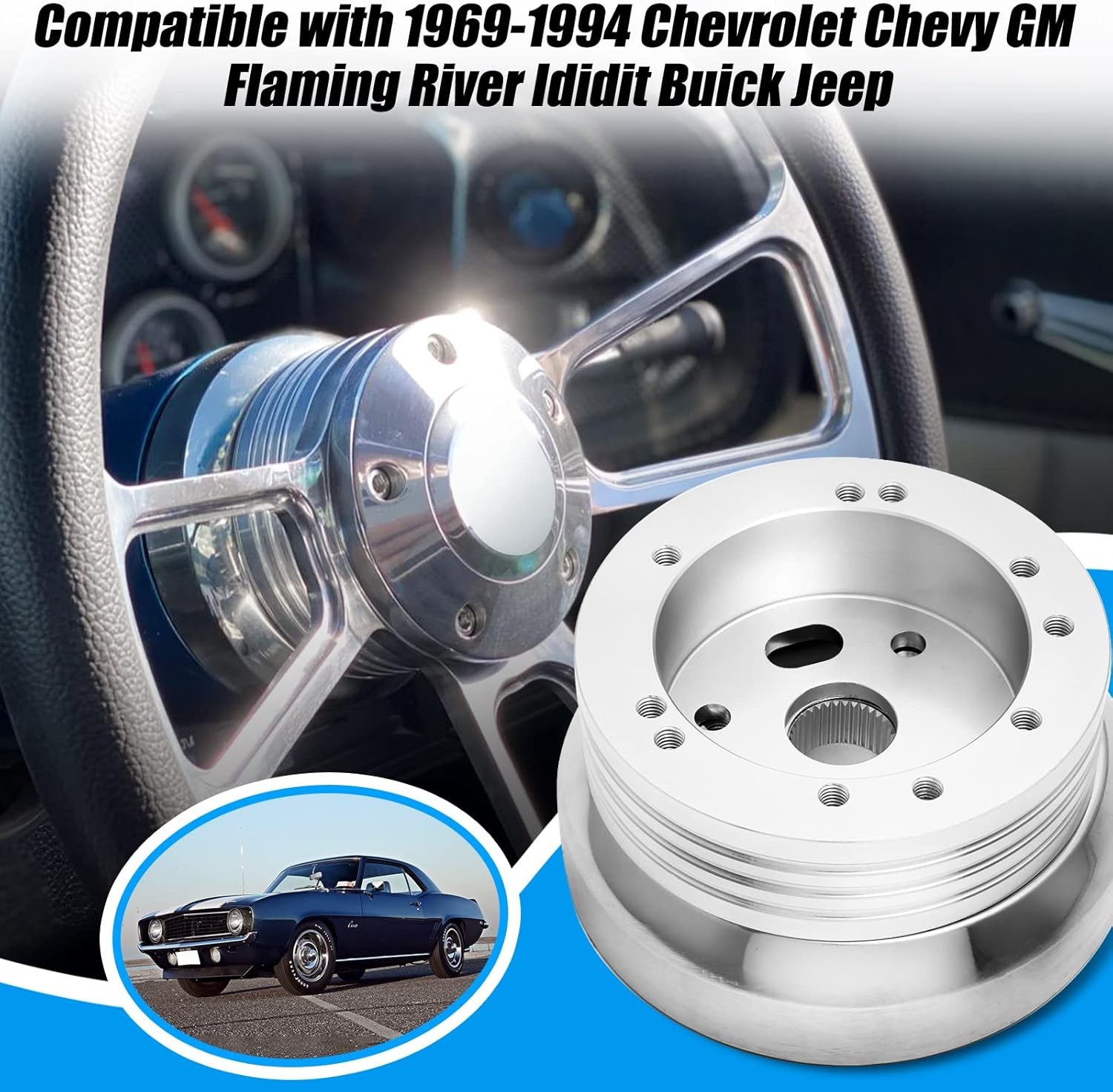 For GM Chevy 5 & 6 Hole Steering Wheel Polished Hub Adapter Flaming River Ididit