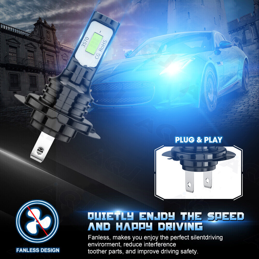 2x Super Bright H7 LED Headlight Kit High Low Beam Bulbs 3600000LM 8000K blue