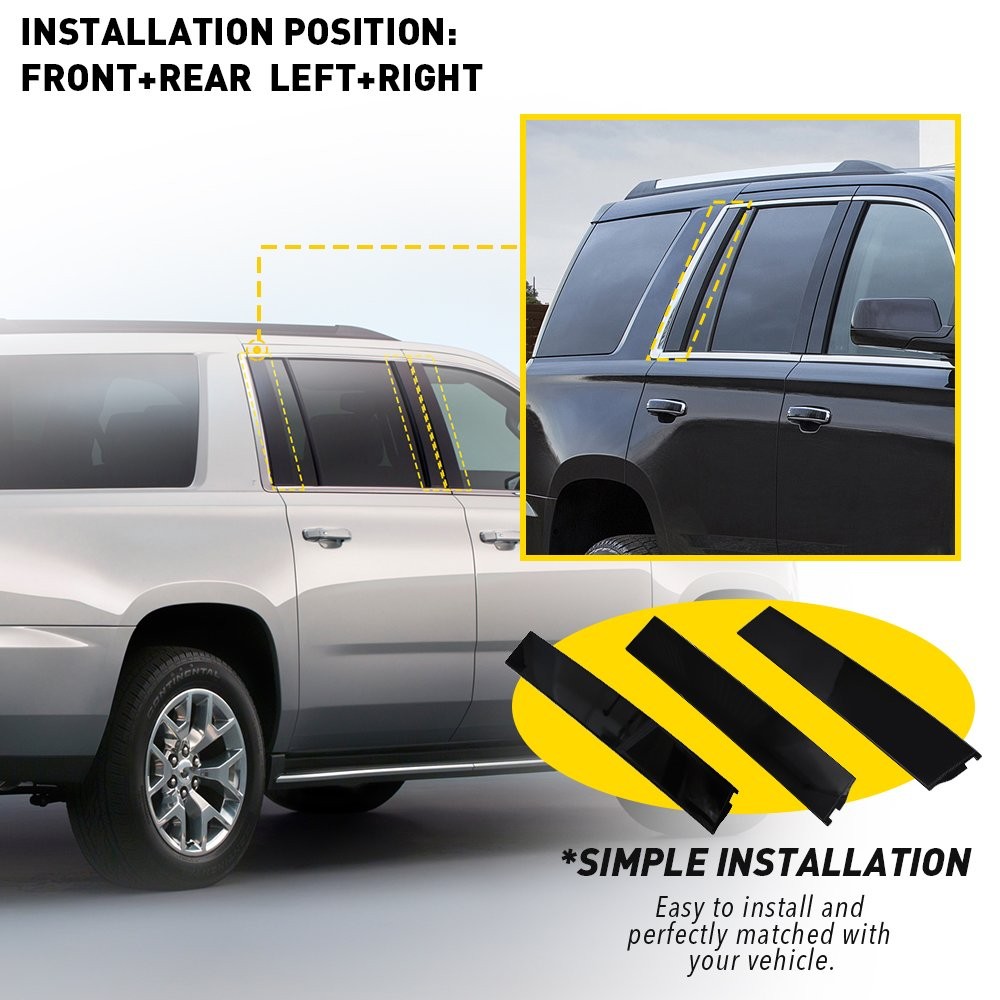 Gloss Black Window B Pillar Posts Trim Cover For Chevy Tahoe GMC Yukon 2015-2020
