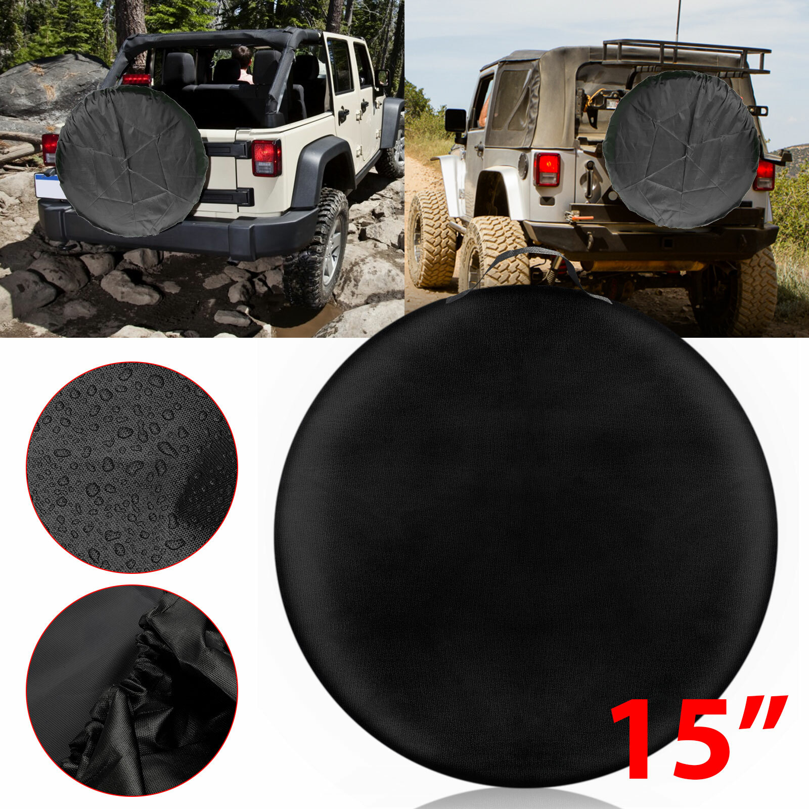 15″ DIY Spare Tire Tyre Wheel Cover Protector Black for Jeep Trailer RV Camper