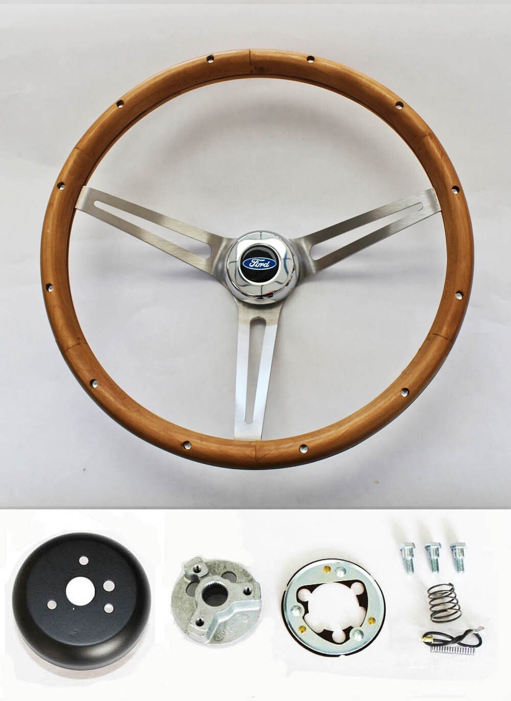 67-74 Ford Bronco Real Wood Grip Steering Wheel 15″ Complete Kit