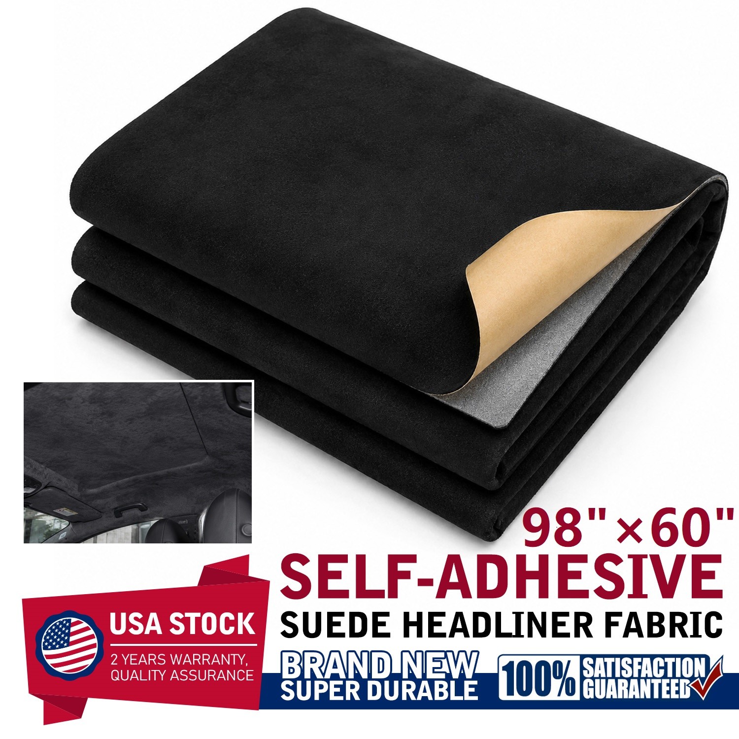 Black Suede Headliner Fabric with Adhesive 98×60″ For GMC Sierra Replace/Repair