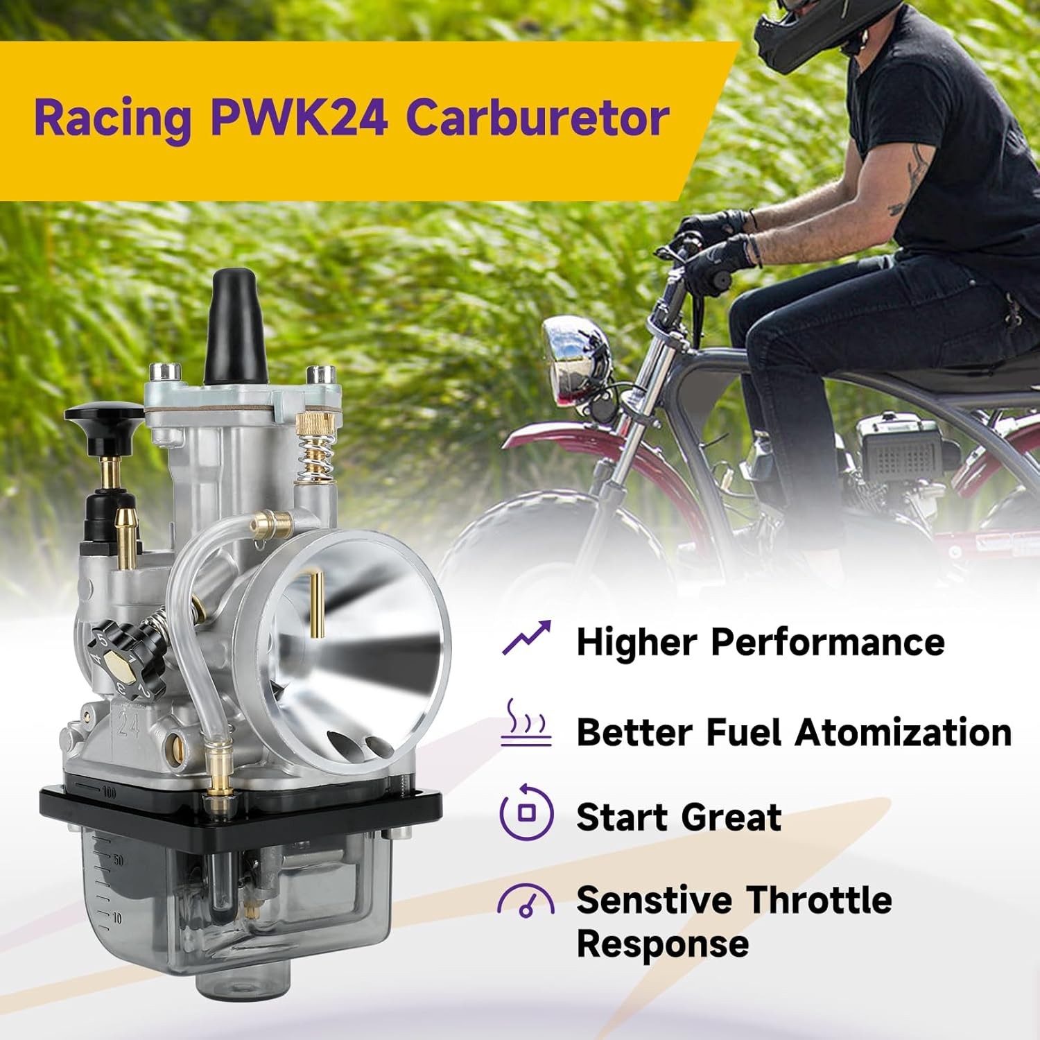 Black PWK 24mm Carburetor Throttle Jet Kit For Predator 212cc 196cc 6.5HP Engine