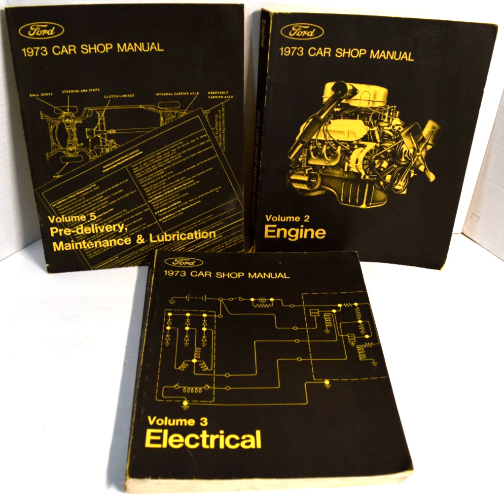 1973 Ford Car Shop Manual Lot Of 3 OEM Chassis Engine Maintenance Manuals *GOOD*