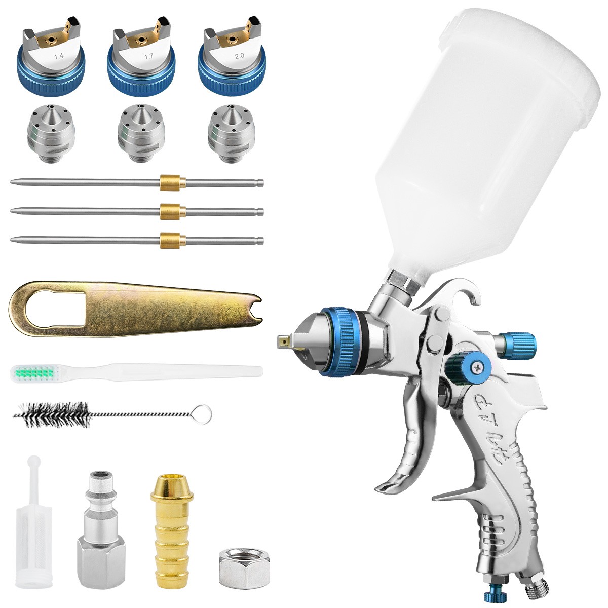 2Pcs High Atomization HVLP Spray Gun 1.4/1.7/2.0mm 600ml Air Paint Sprayer Kit