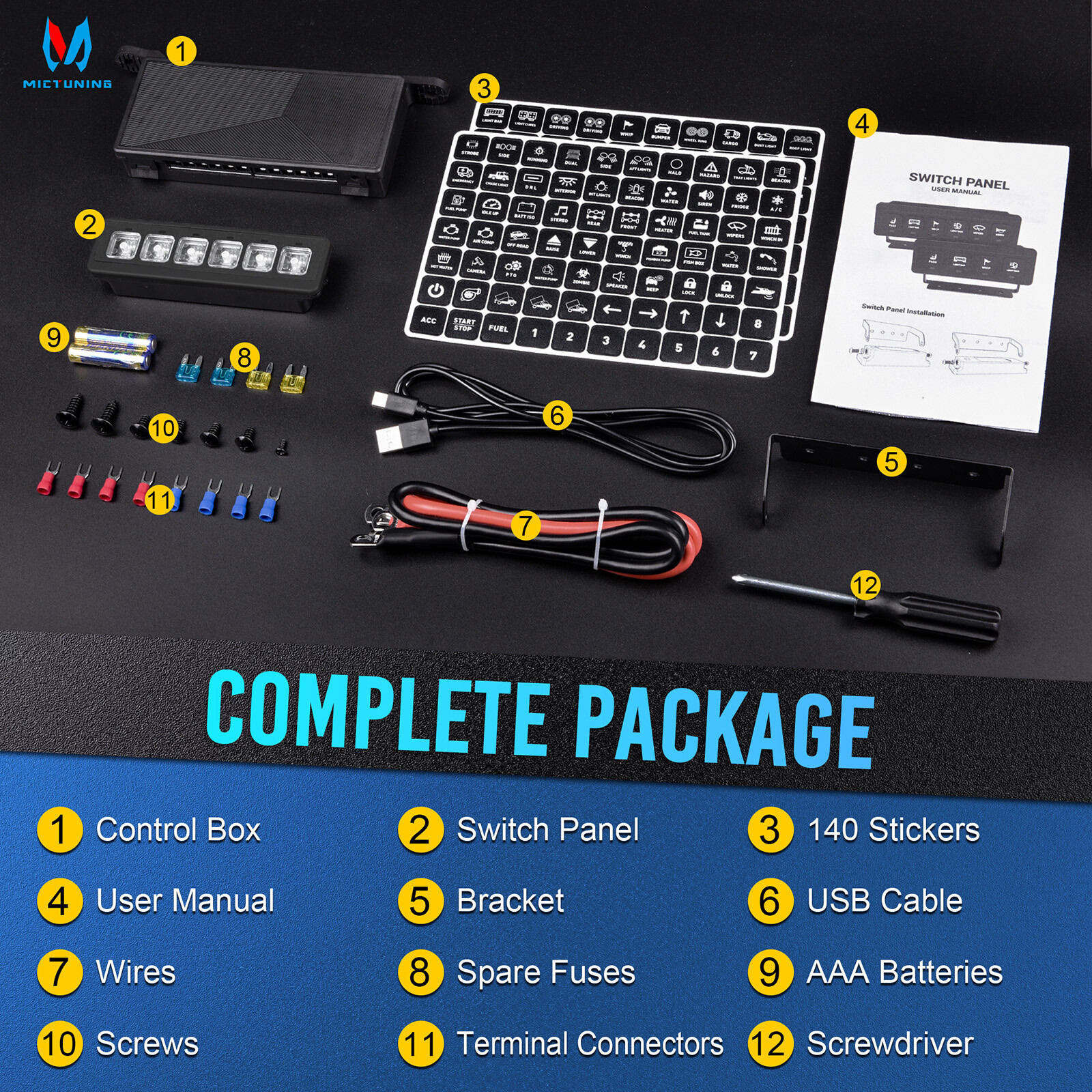 MICTUNING 8ft Trailer Cord 7 Way Plug Inline Junction Box Wiring Harness Kit